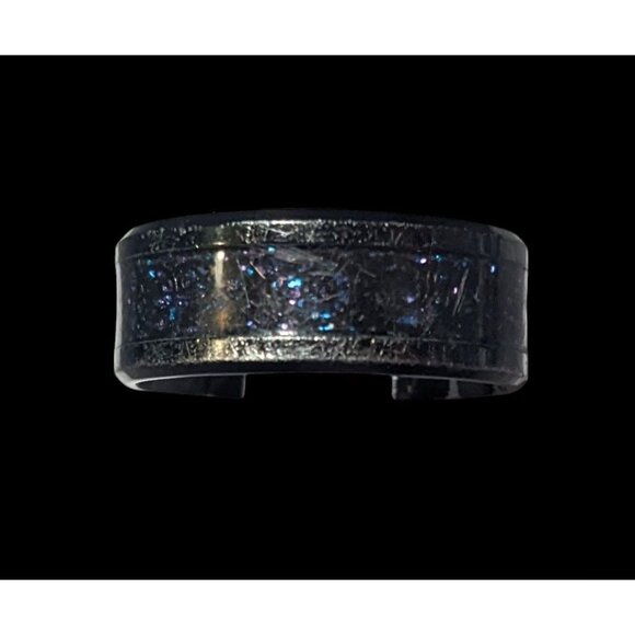 Gothic Black Stainless Steel Blue And Purple Glitter Inlay Ring Size 8 1/4 - Picture 2 of 15